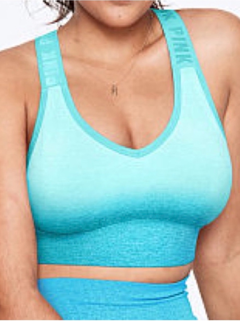 PINK Victoria's Secret Aqua Ombre Seamless Sports Bra Sz Small